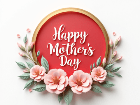 free clipart illustration of red circle mothers day design with flowers (4)