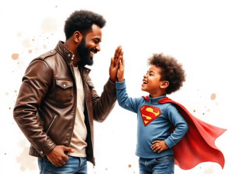 free clipart image of black father giving son high five (7)