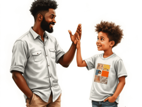 free clipart image of black father giving son high five (8)