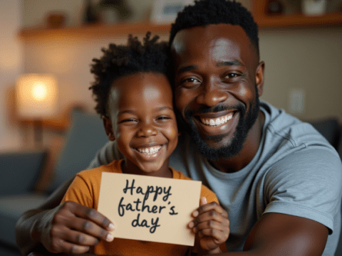 free stock image of black father getting happy fathers day card from son (1)