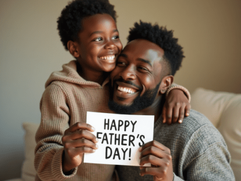 free stock image of black father getting happy fathers day card from son (2)