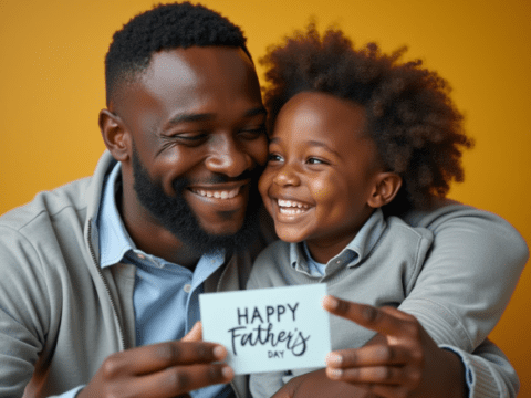 free stock image of black father getting happy fathers day card from son (3)