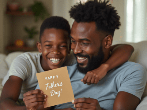 free stock image of black father getting happy fathers day card from son (4)