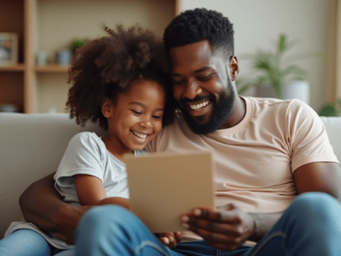 free stock photo of black father getting fathers day card from daughter (1)