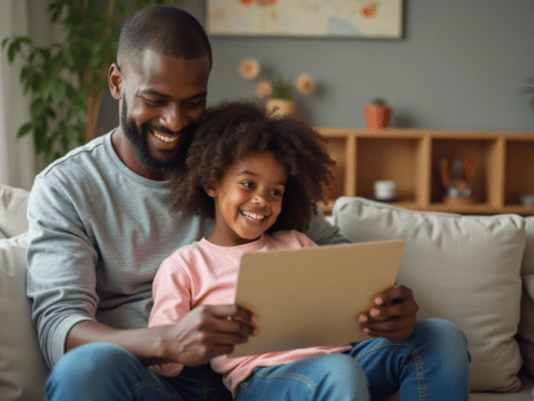 free stock photo of black father getting fathers day card from daughter (3)