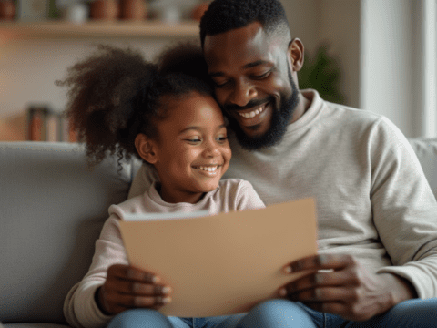 free stock photo of black father getting fathers day card from daughter (4)
