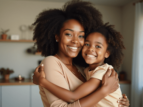 free stock photo of black mother embracing daughter (3)