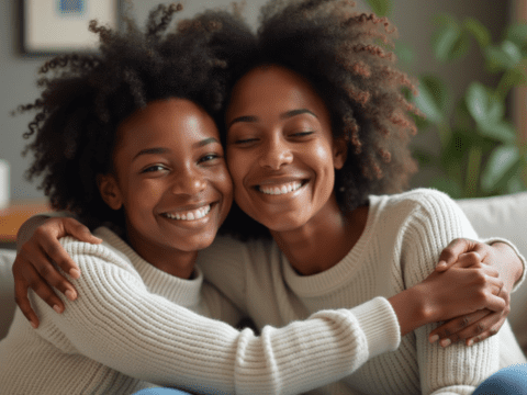 free stock photo of black mother hugging her child on mothers day (1)