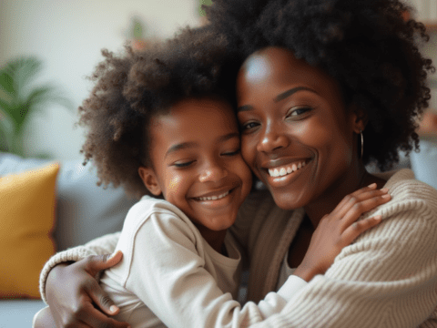free stock photo of black mother hugging her child on mothers day (4)