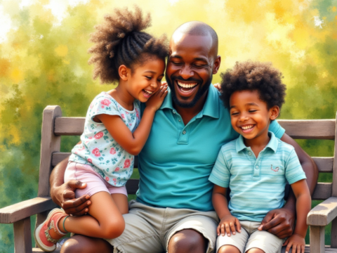 free clipart fathers day black father and children hanging out outdoors (2)