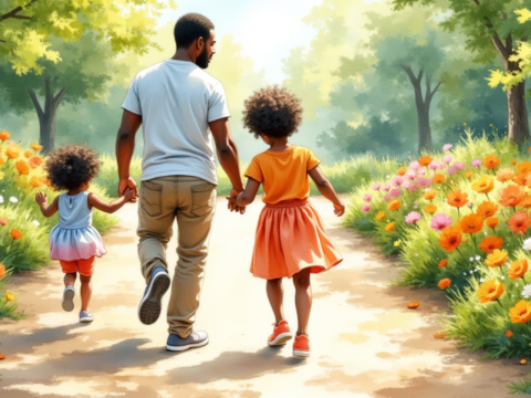 free clipart fathers day black father and children hanging out outdoors (9)