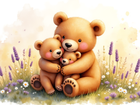free clipart fathers day concept of father bear with his cubs (5)