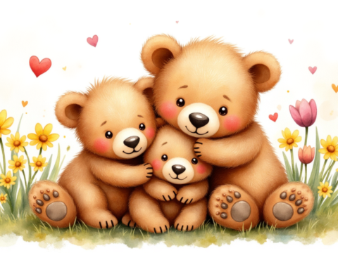 free clipart fathers day concept of father bear with his cubs (6)