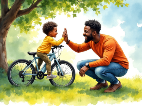 free clipart fathers day father teaching child to ride bicycle (10)
