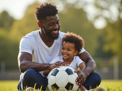 free stock photo father and child with football (3)